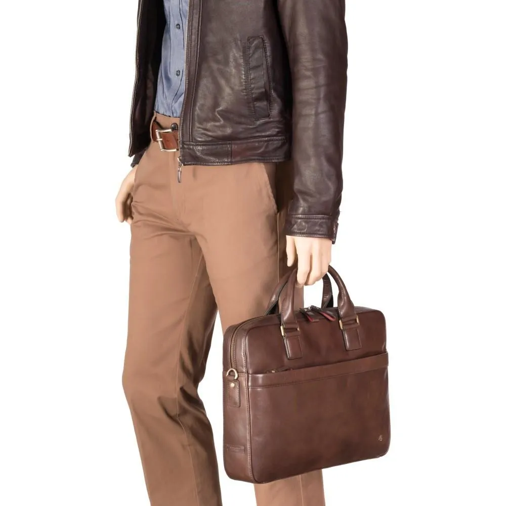 Victor 13" Leather Laptop Briefcase- Brown
