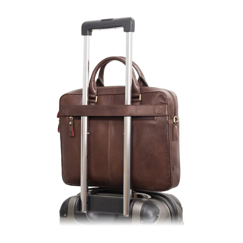 Victor 13" Leather Laptop Briefcase- Brown