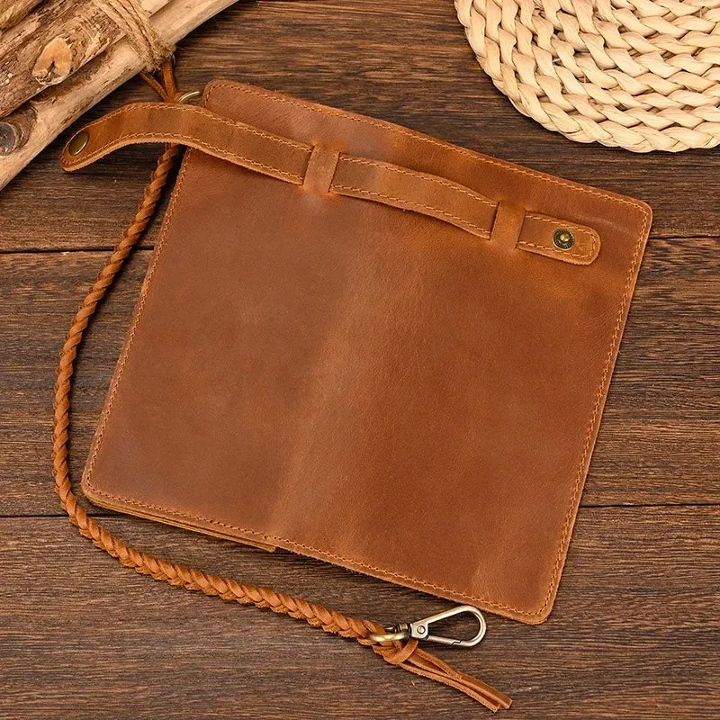 Vintage Brown Bifold Long Purse Genuine Leather Long Wallet