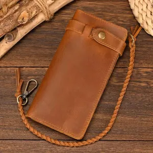 Vintage Brown Bifold Long Purse Genuine Leather Long Wallet