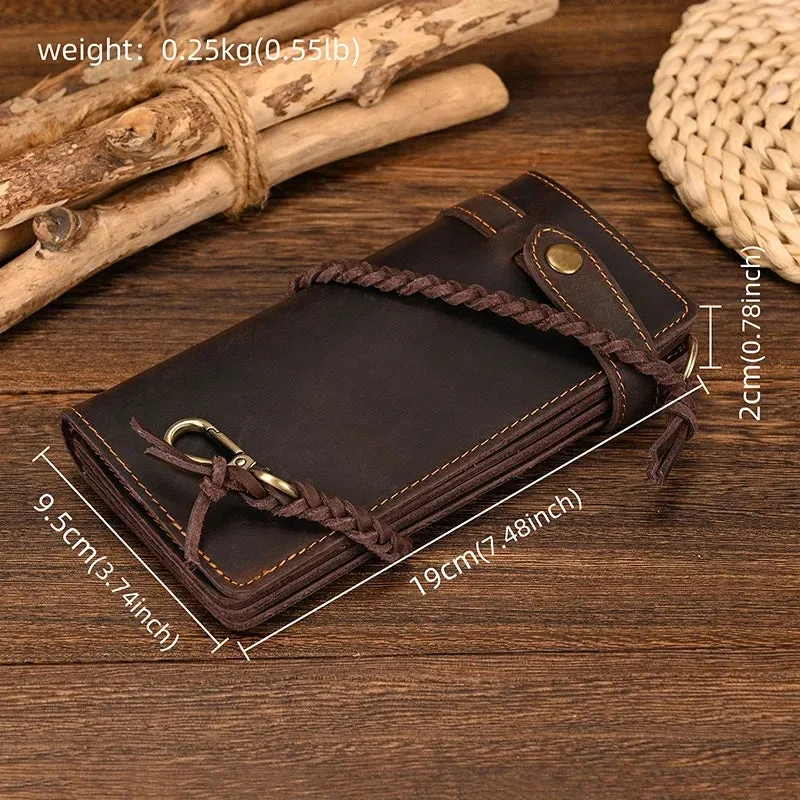 Vintage Brown Bifold Long Purse Genuine Leather Long Wallet