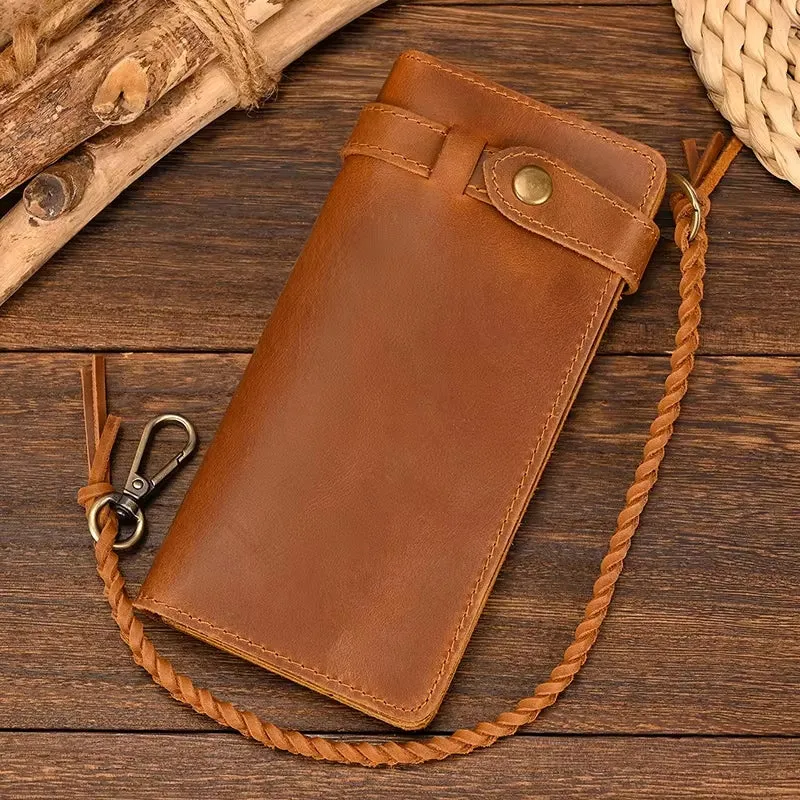 Vintage Brown Bifold Long Purse Genuine Leather Long Wallet