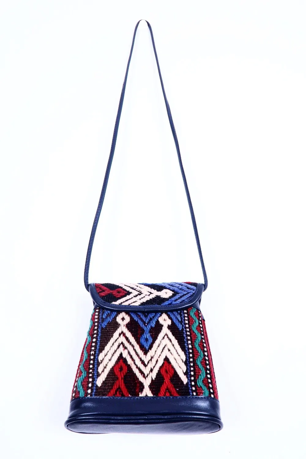 Vintage Kilim Handbag - Black Leather