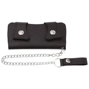 Wallet Chain Black Leather Bi-Fold Biker Rocker Trucker Belt Billfold