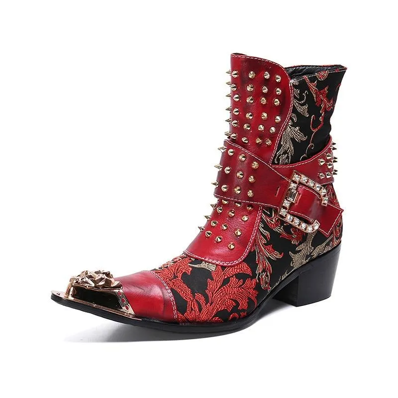 Western Boots Men Rivets Cowboy Ankle Boots Men Punk Motorcycle Boots Men Party and Wedding Botas Hombre Metal Tip