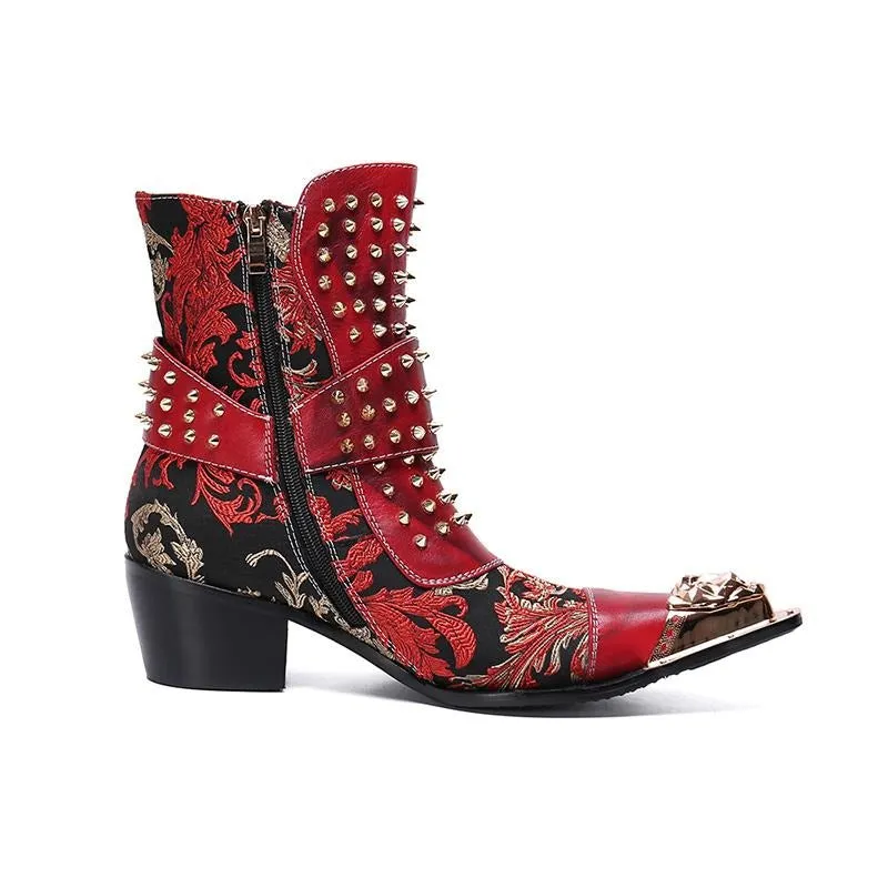 Western Boots Men Rivets Cowboy Ankle Boots Men Punk Motorcycle Boots Men Party and Wedding Botas Hombre Metal Tip