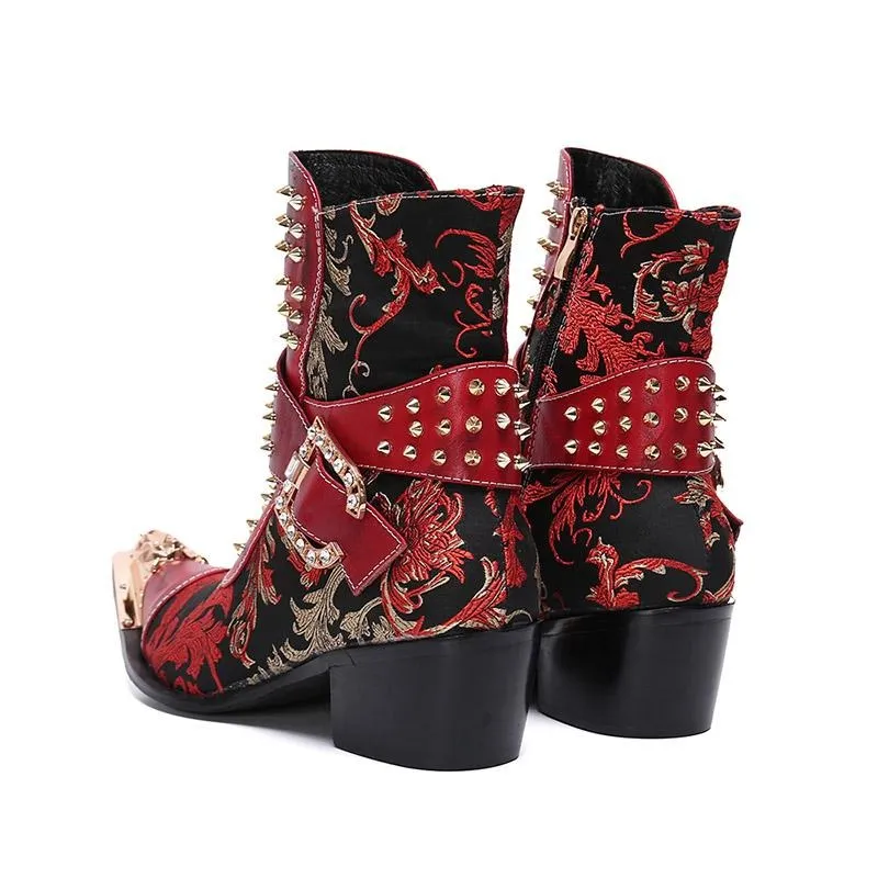 Western Boots Men Rivets Cowboy Ankle Boots Men Punk Motorcycle Boots Men Party and Wedding Botas Hombre Metal Tip