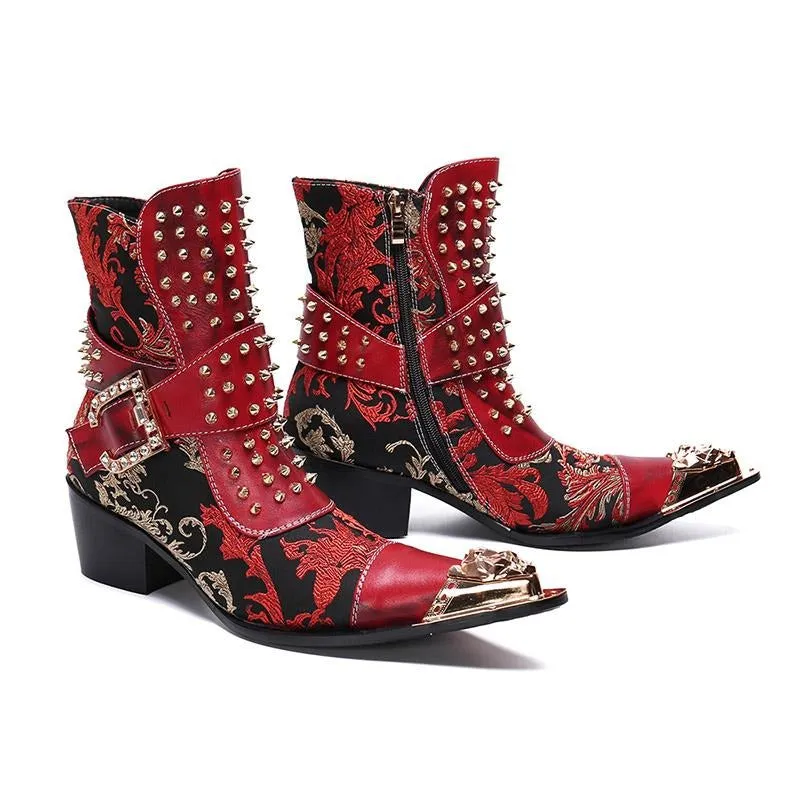 Western Boots Men Rivets Cowboy Ankle Boots Men Punk Motorcycle Boots Men Party and Wedding Botas Hombre Metal Tip