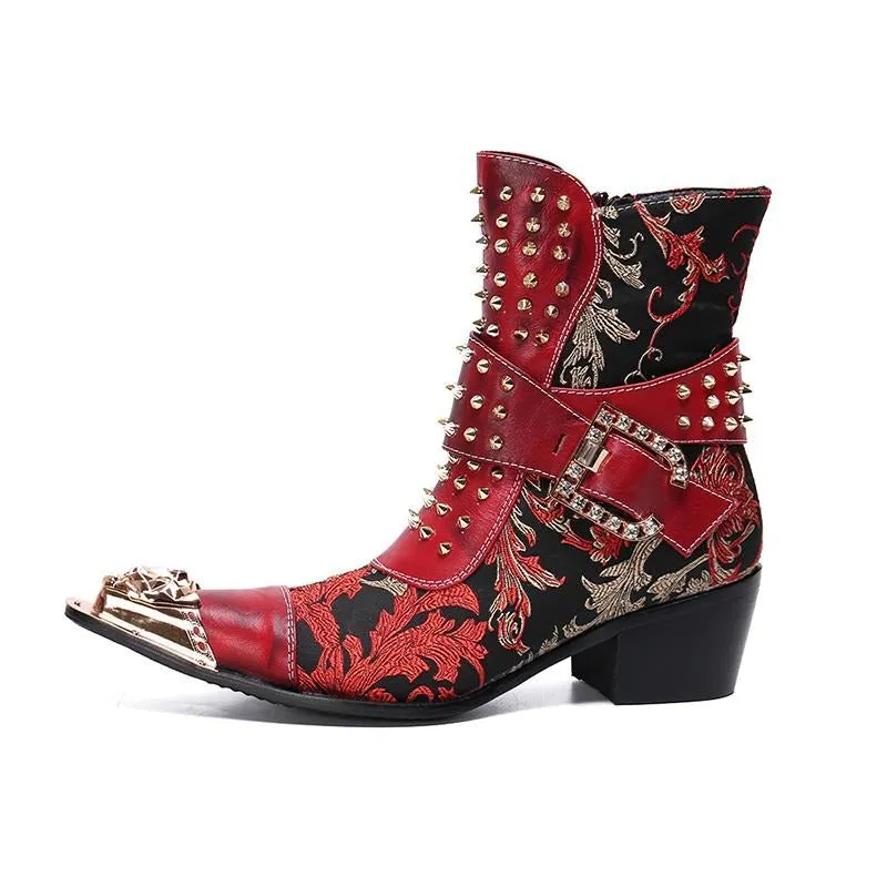 Western Boots Men Rivets Cowboy Ankle Boots Men Punk Motorcycle Boots Men Party and Wedding Botas Hombre Metal Tip