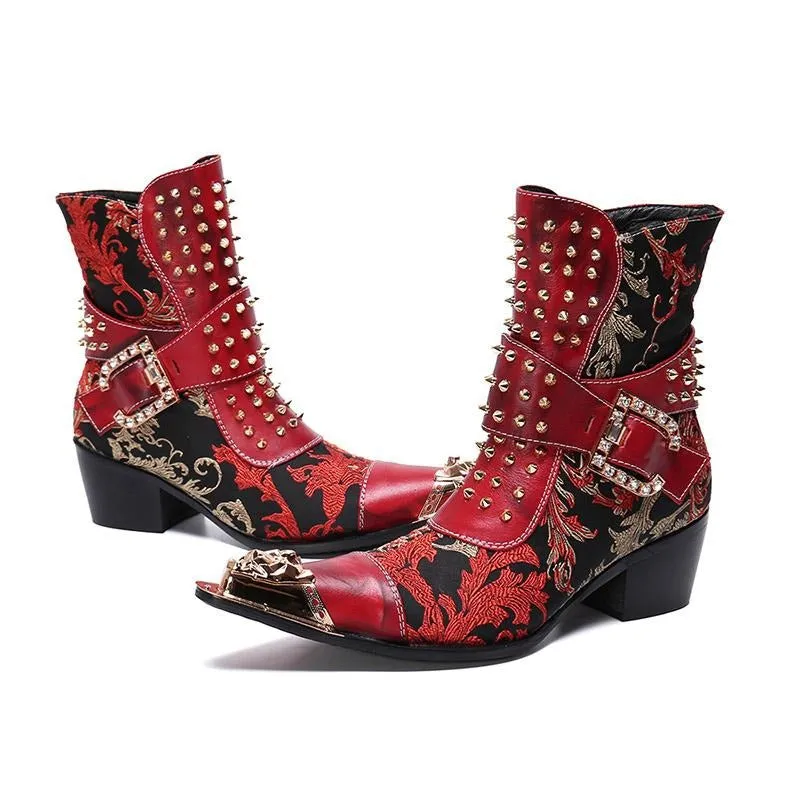 Western Boots Men Rivets Cowboy Ankle Boots Men Punk Motorcycle Boots Men Party and Wedding Botas Hombre Metal Tip