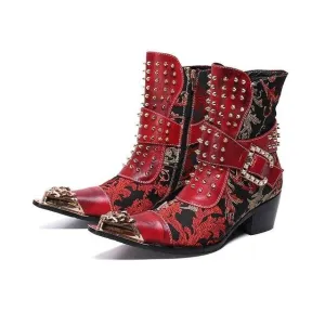 Western Boots Men Rivets Cowboy Ankle Boots Men Punk Motorcycle Boots Men Party and Wedding Botas Hombre Metal Tip