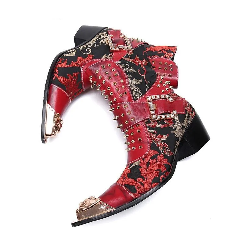 Western Boots Men Rivets Cowboy Ankle Boots Men Punk Motorcycle Boots Men Party and Wedding Botas Hombre Metal Tip