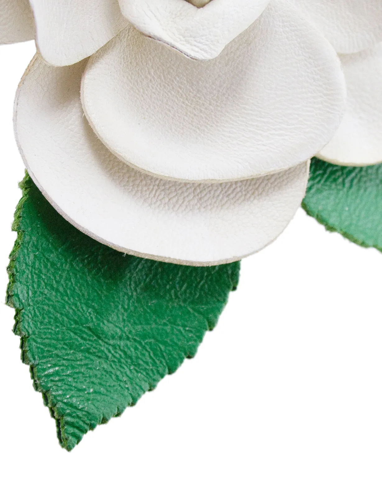 White and Green Leather Camellia Pin