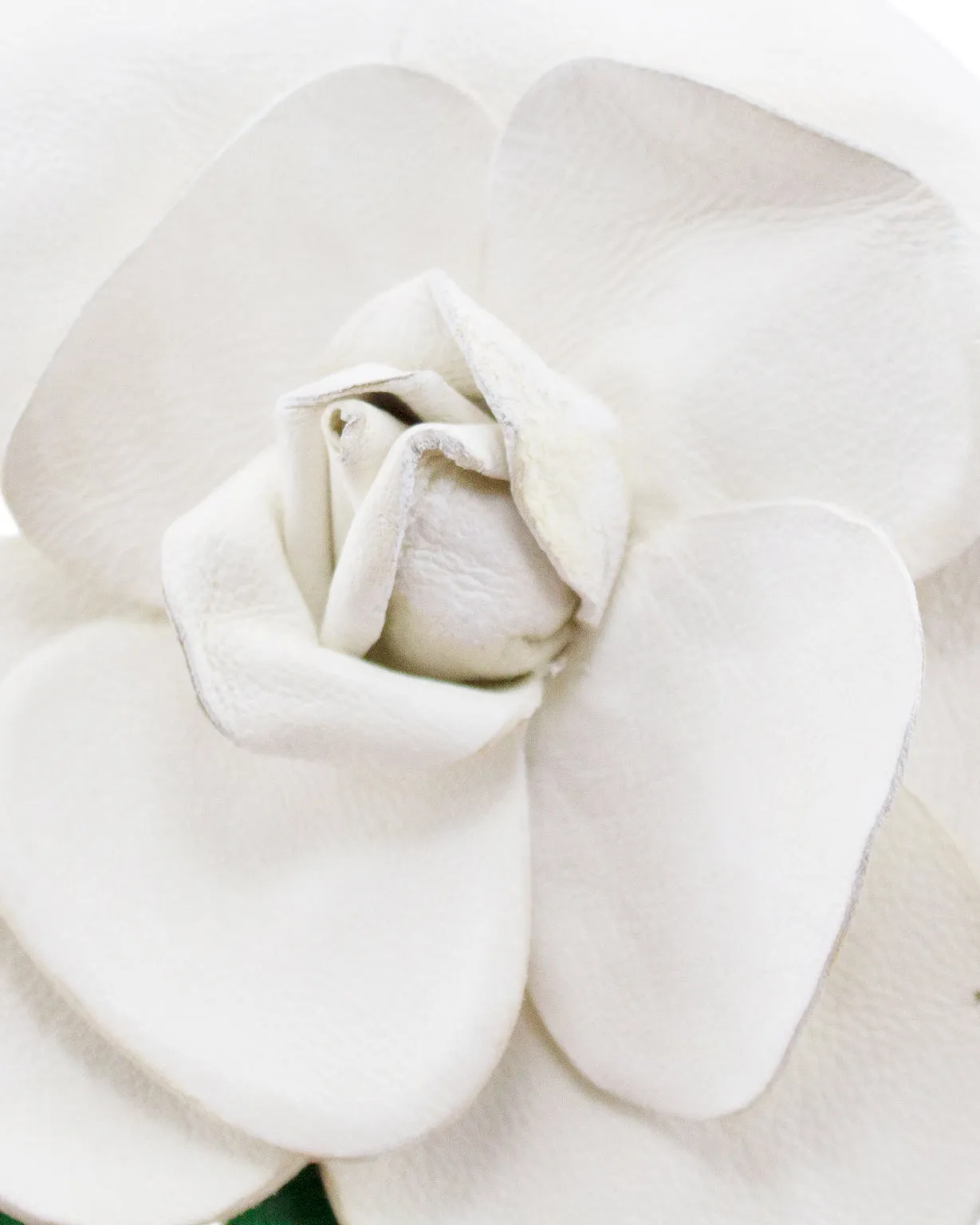 White and Green Leather Camellia Pin
