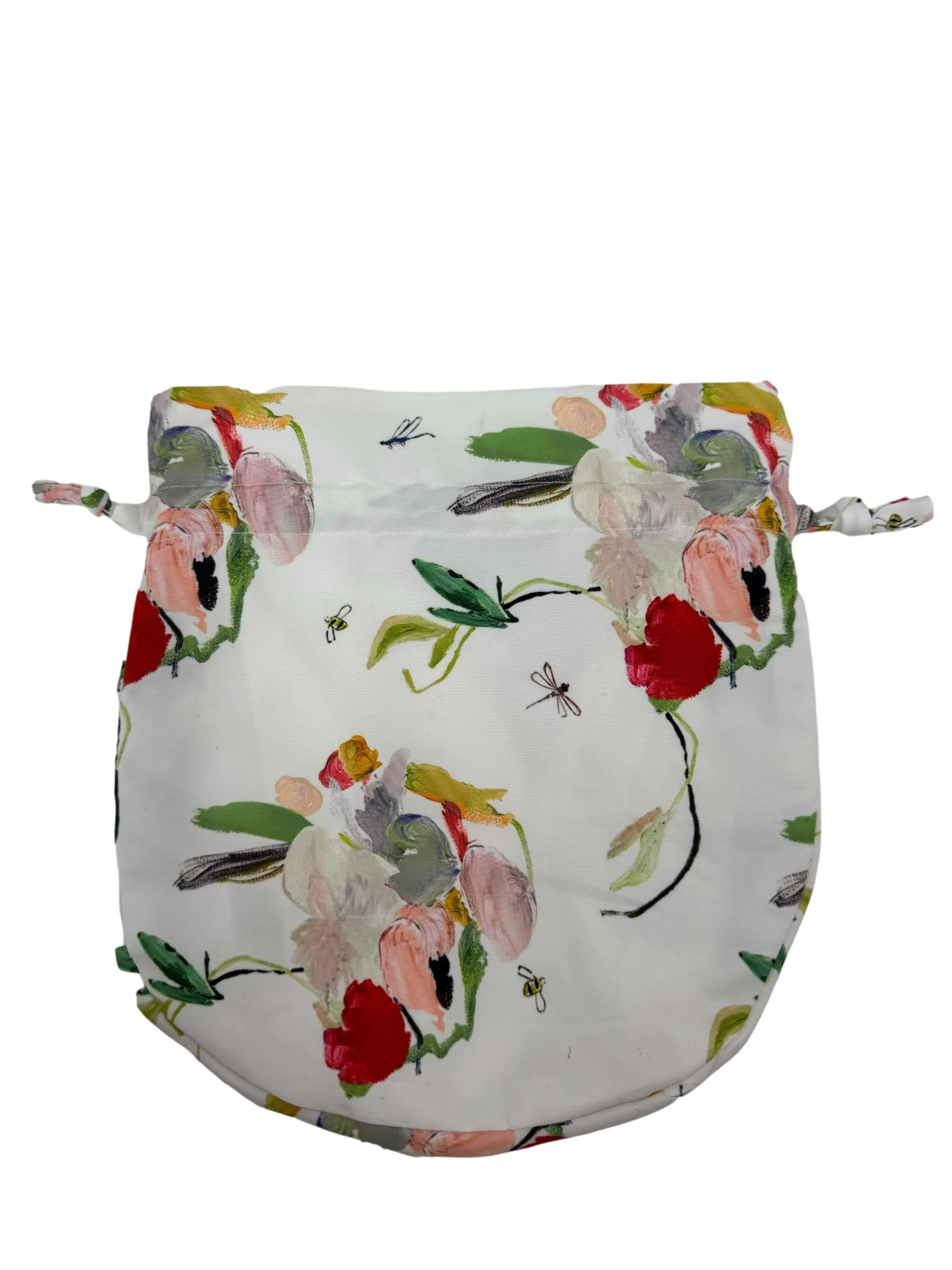 White Floral Drawstring Pouch Bag