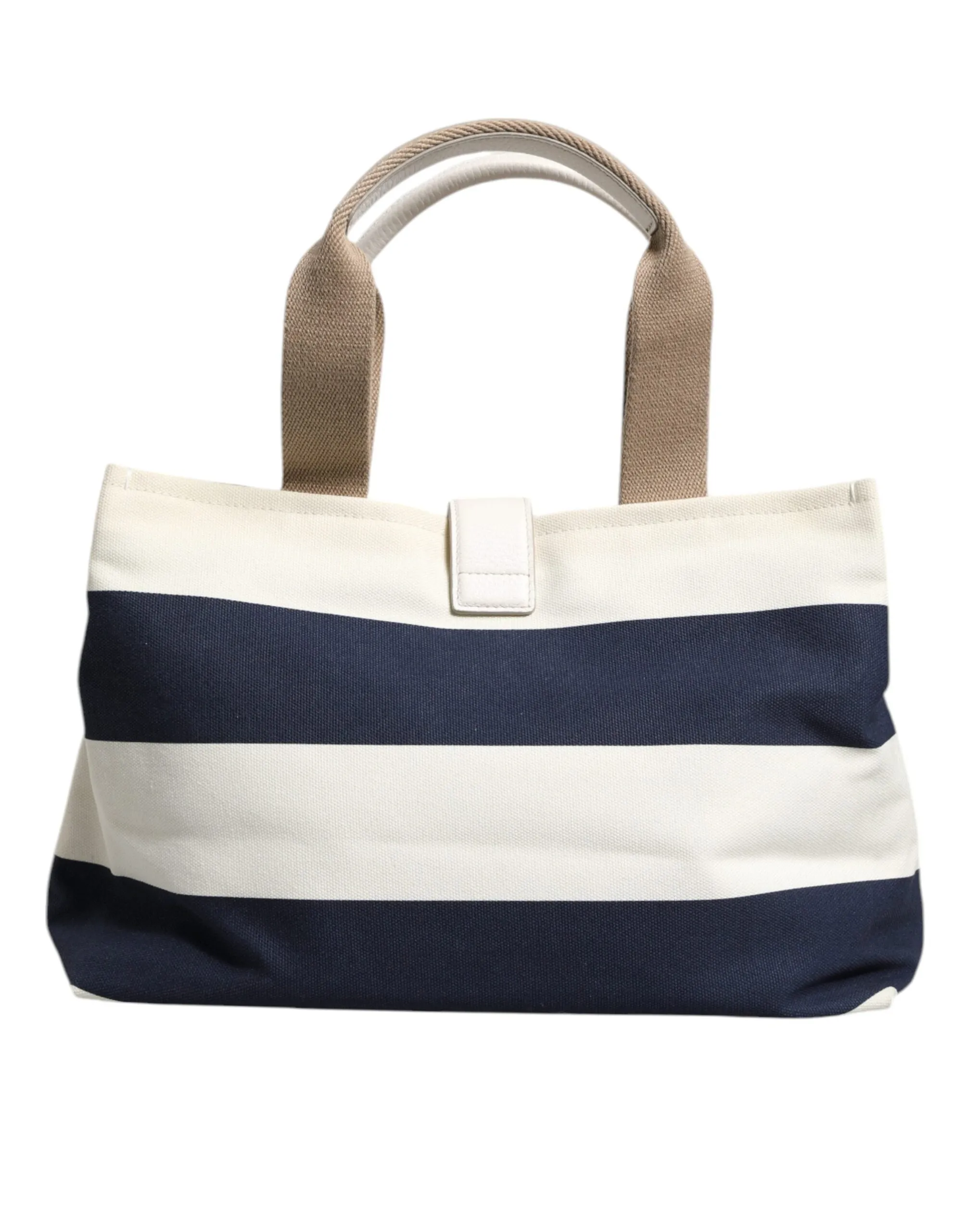 White Navy Striped Canvas Top Handle Tote Crossbody Bag
