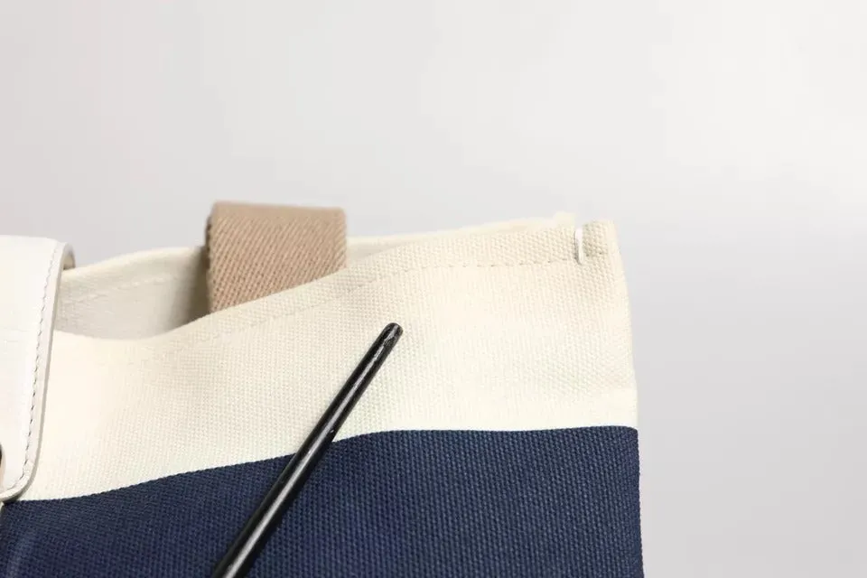 White Navy Striped Canvas Top Handle Tote Crossbody Bag