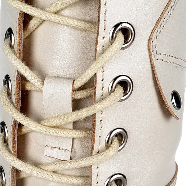 White Real Leather Cross-tied Rivet Knight Boot
