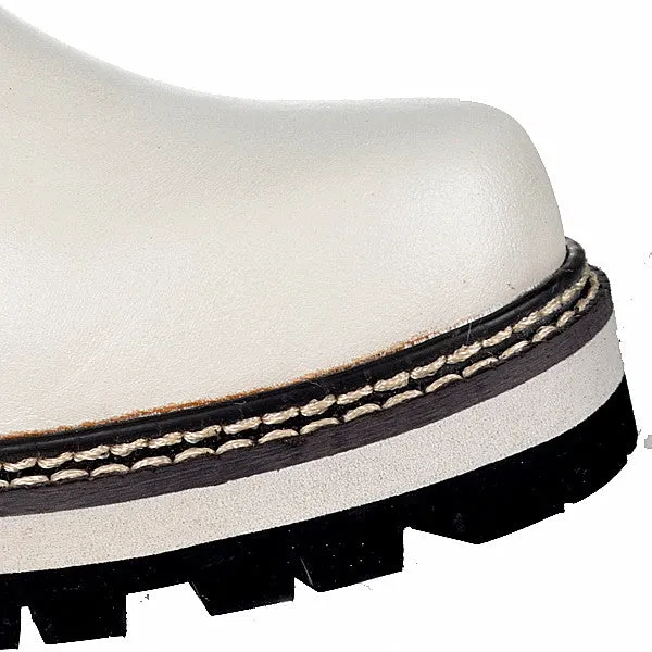White Real Leather Cross-tied Rivet Knight Boot