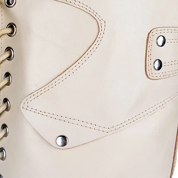 White Real Leather Cross-tied Rivet Knight Boot