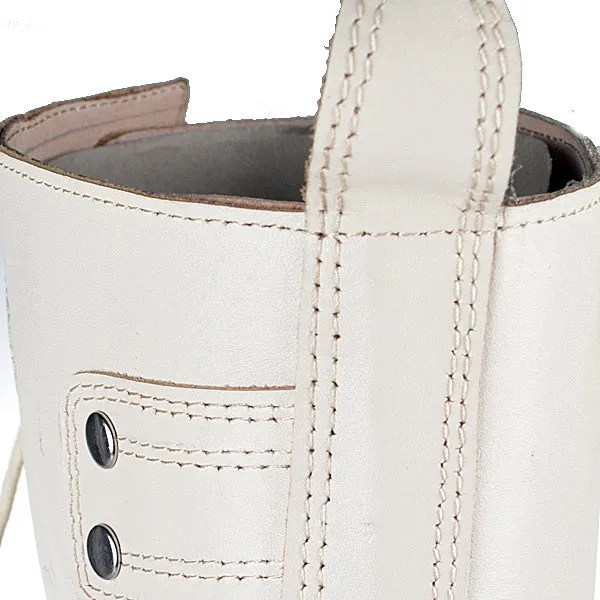 White Real Leather Cross-tied Rivet Knight Boot