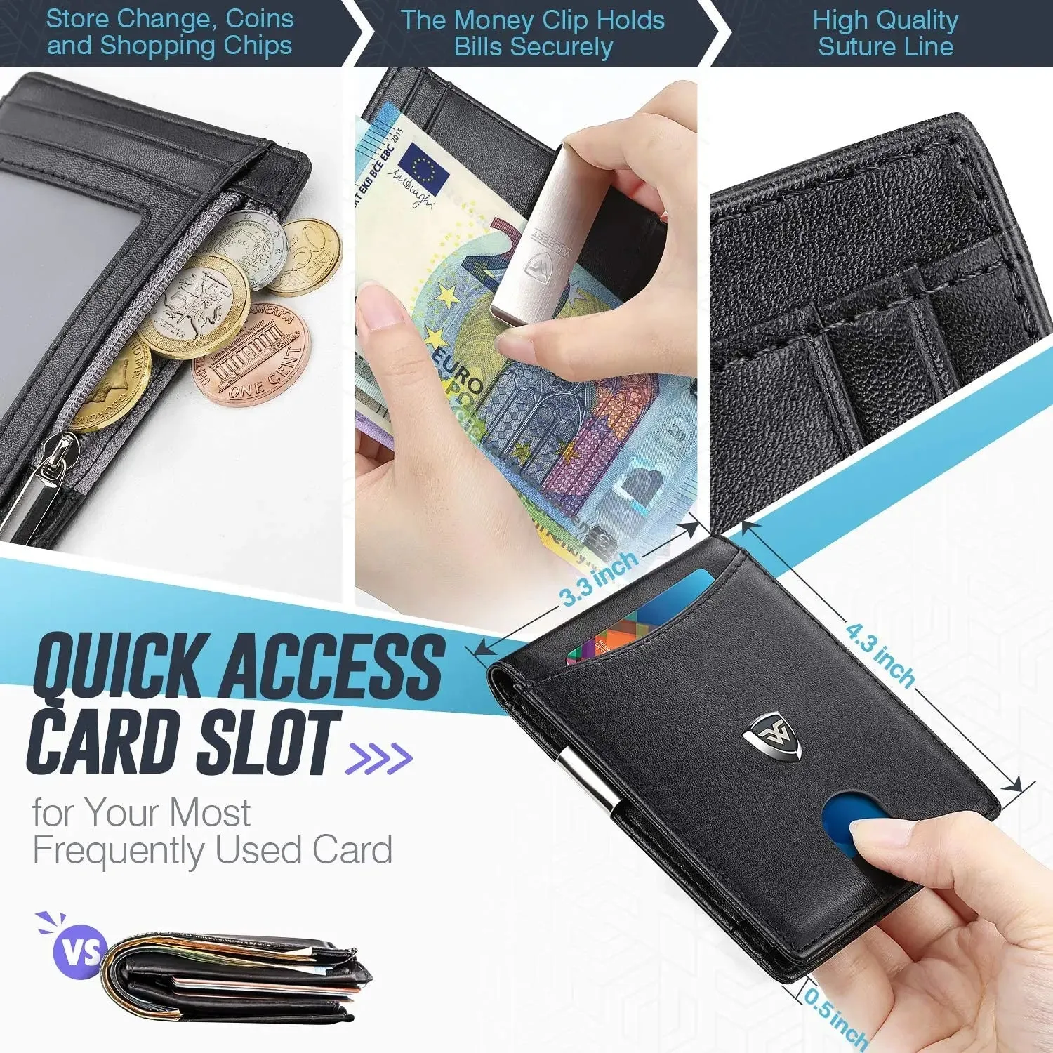 WILBEST High Capacity Leather Smart Wallet with RFID Blocking