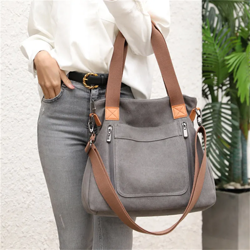 Women's Casual Canvas Shoulder Bags with Anti-Theft Pocket