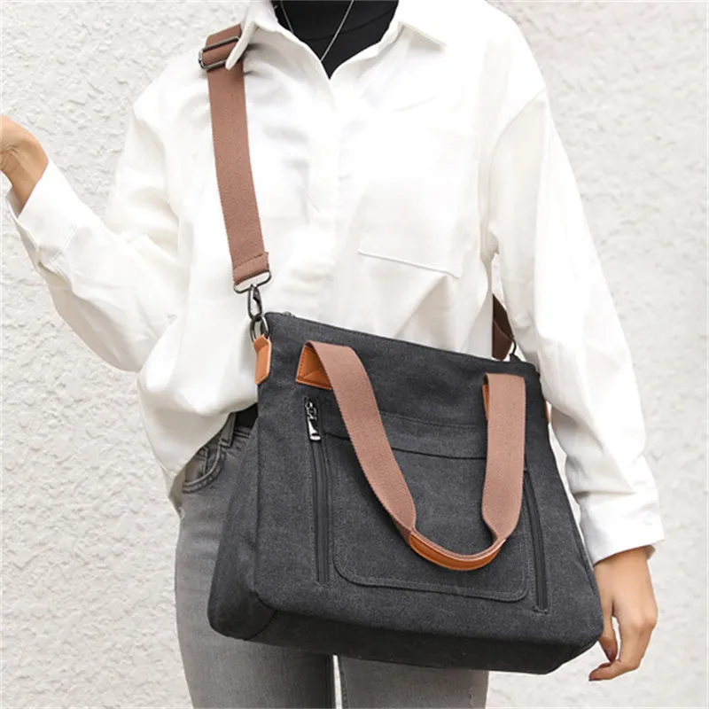 Women's Casual Canvas Shoulder Bags with Anti-Theft Pocket