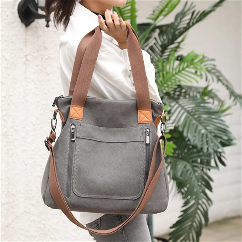 Women's Casual Canvas Shoulder Bags with Anti-Theft Pocket