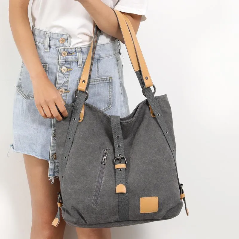 Women's Fashion Canvas Handbag Vintage Multifunction Backpack