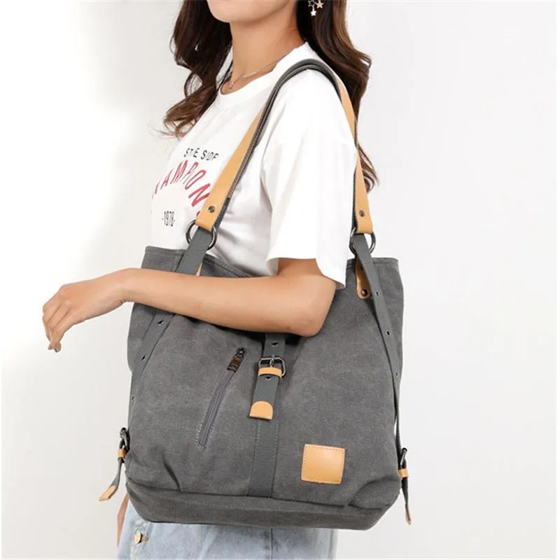 Women's Fashion Canvas Handbag Vintage Multifunction Backpack