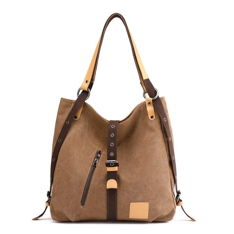 Women's Fashion Canvas Handbag Vintage Multifunction Backpack