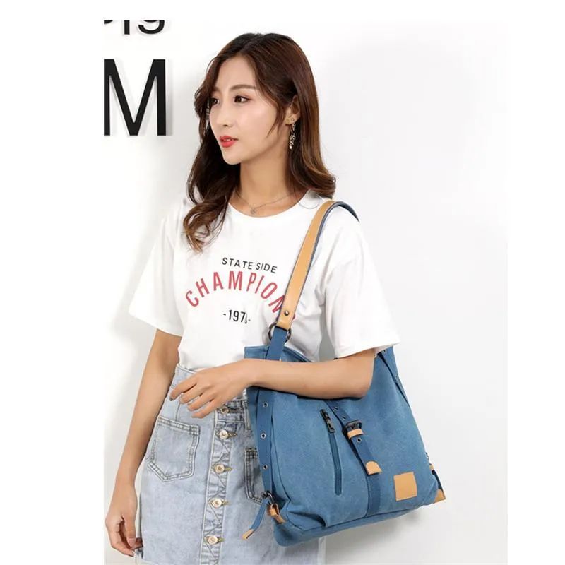 Women's Fashion Canvas Handbag Vintage Multifunction Backpack