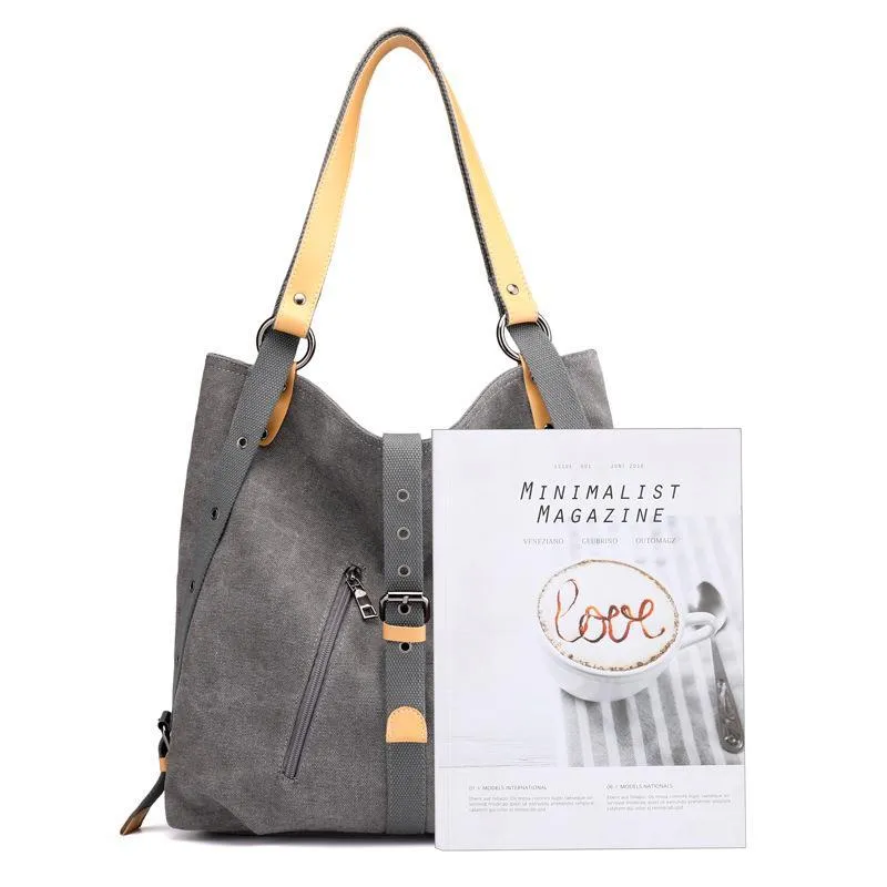 Women's Fashion Canvas Handbag Vintage Multifunction Backpack