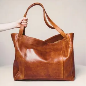 Women's New Solid Burnished Leather Pockets Handbags