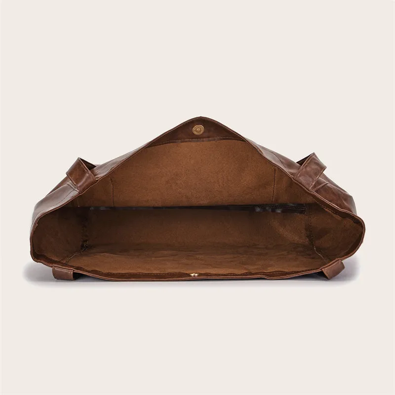 Women's New Solid Burnished Leather Pockets Handbags