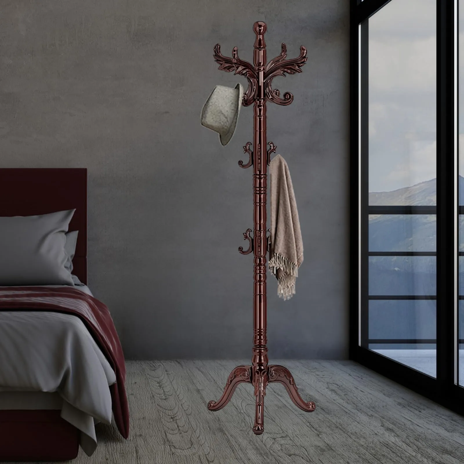 Wooden Coat Rack Stand Sturdy Triangle Base, Natural Birch Wood Coat Racks Freestanding, Vintage Solid Coat Tree Stand with 14 Hooks, Classic Sturdy Coat Racks Hall Tree for Entryway, Office