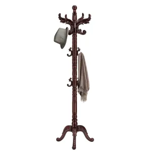 Wooden Coat Rack Stand Sturdy Triangle Base, Natural Birch Wood Coat Racks Freestanding, Vintage Solid Coat Tree Stand with 14 Hooks, Classic Sturdy Coat Racks Hall Tree for Entryway, Office